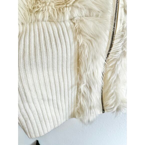 Off White Faux Fur Ribbed Knit Zip Up Cardigan size large - Picture 7 of 10